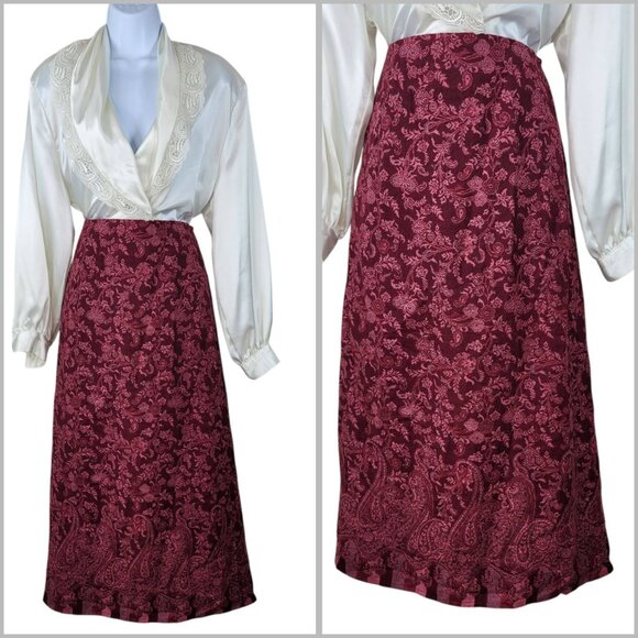 Vintage Wrap Skirt Plus 1X Floral midi Long romantic Alt Whimsigoth Stretch - Picture 1 of 8